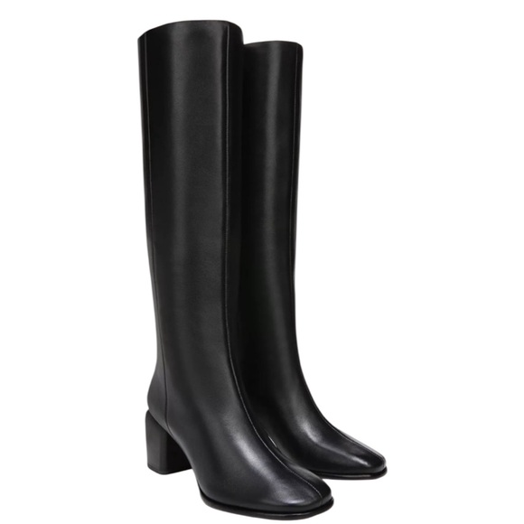 New Vince Maggie Black Heeled Knee-High Leather Boots Fall Winter Wide Calf - Picture 1 of 6